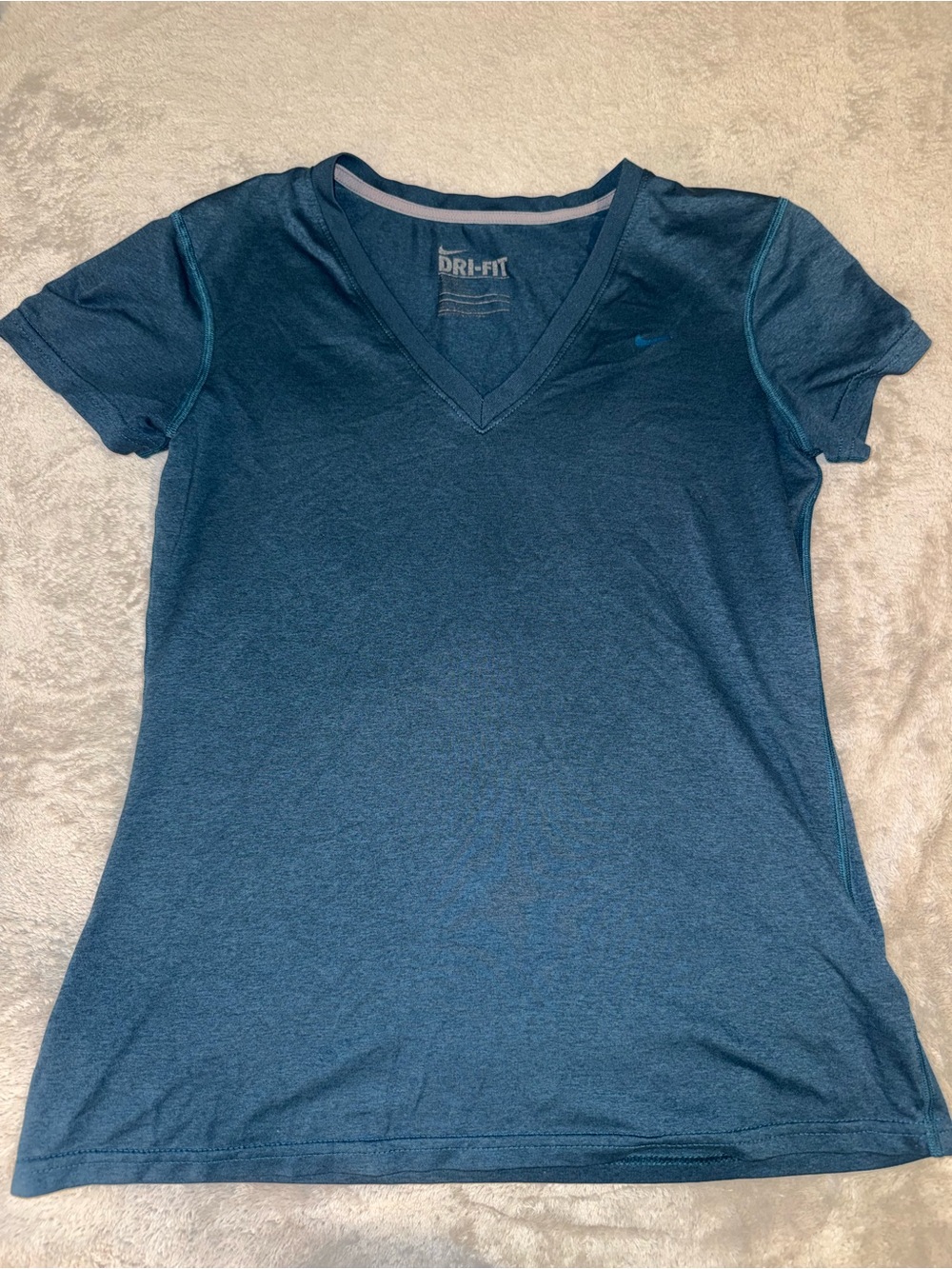 Nike Women's Teal Blue V-Neck Dri-FIT Short Sleeve Tee
